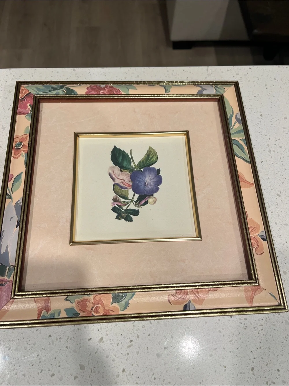 Floral Square Picture Frame Set in Blush Pink and Gold (Set of 4)